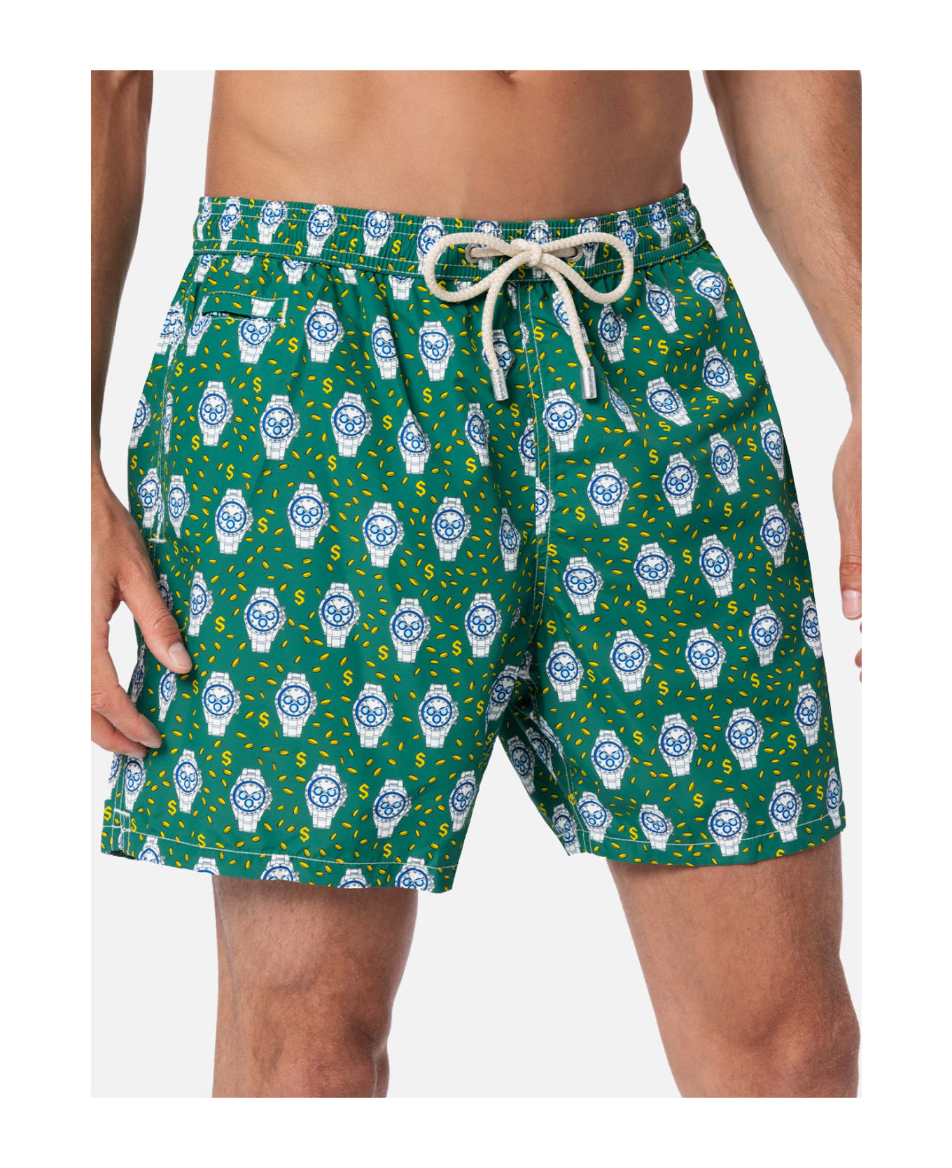 MC2 Saint Barth Man Lightweight Fabric Swim-shorts Lighting Micro Fantasy With Watches Print - unknown
