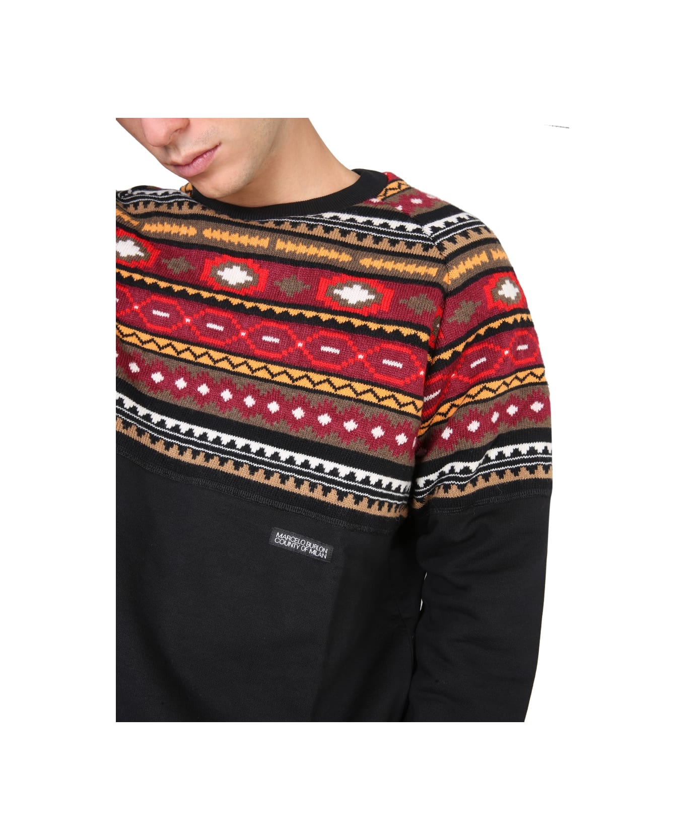 Marcelo Burlon Felpa In Lana E Cotone - BLACK