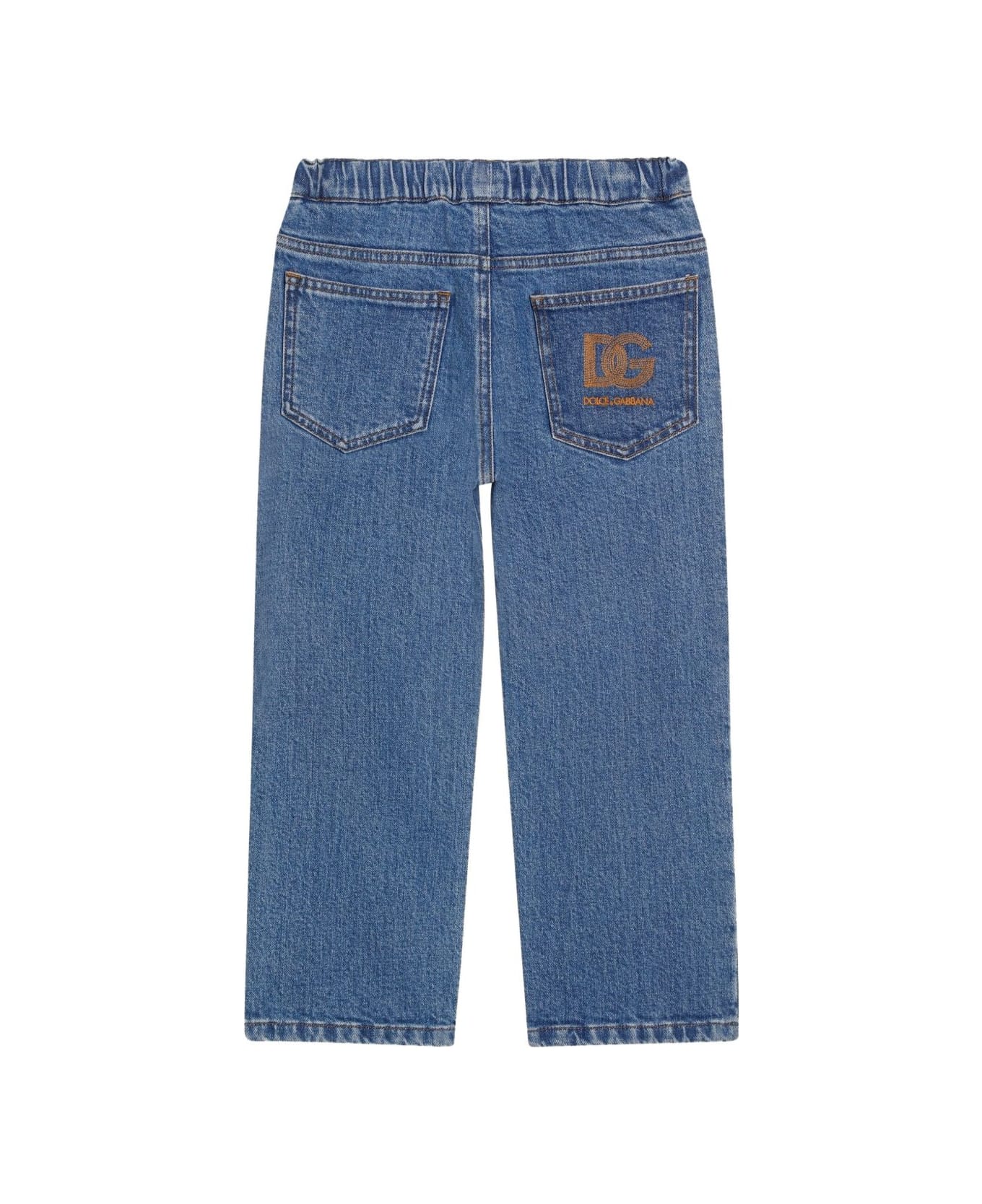 Dolce 
Gabbana Dolce &amp; Gabbana Kids - Logo-embroidered Elastic-waist Jeans - Blue