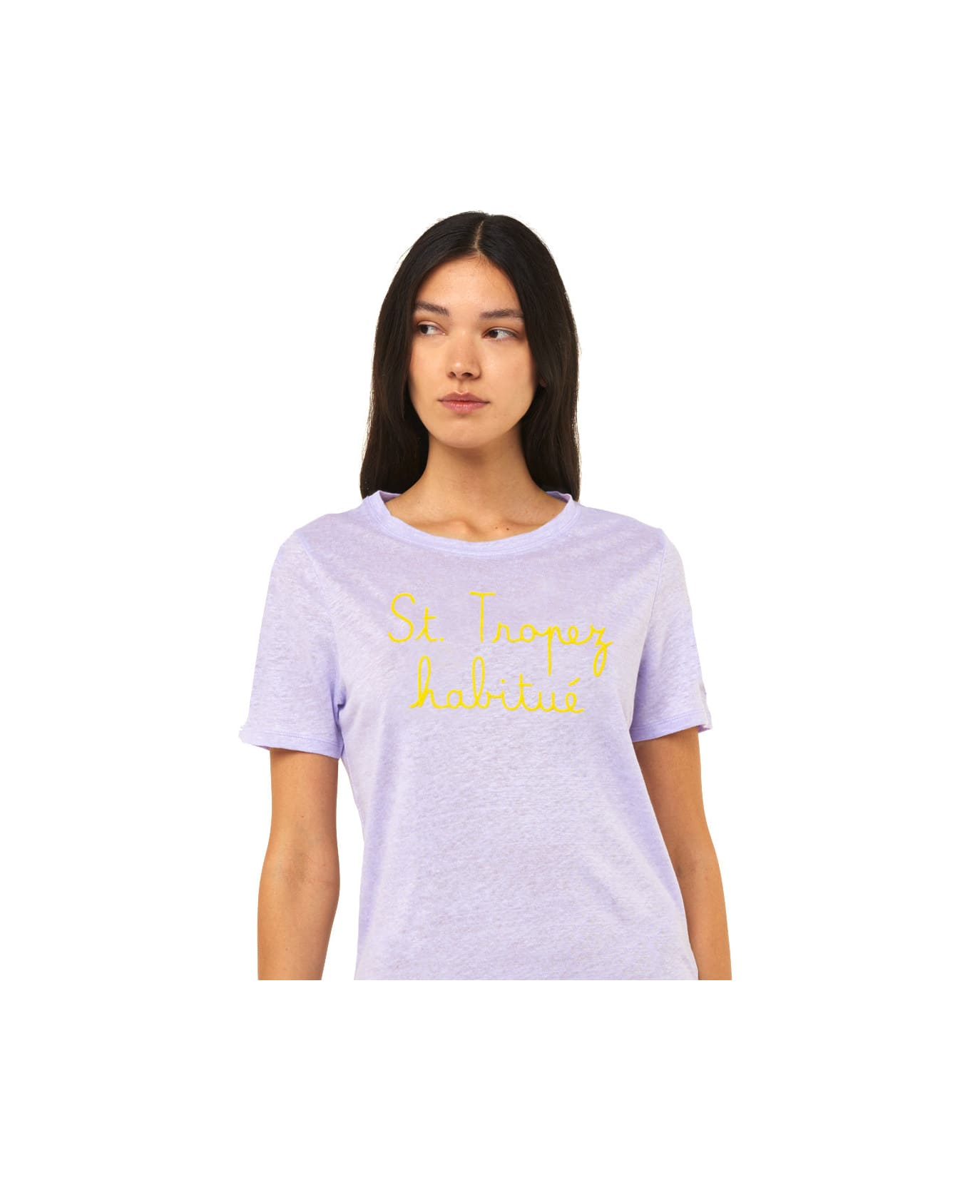 MC2 Saint Barth Linen T-shirt With St. Tropez Habituè Embroidery - PURPLE