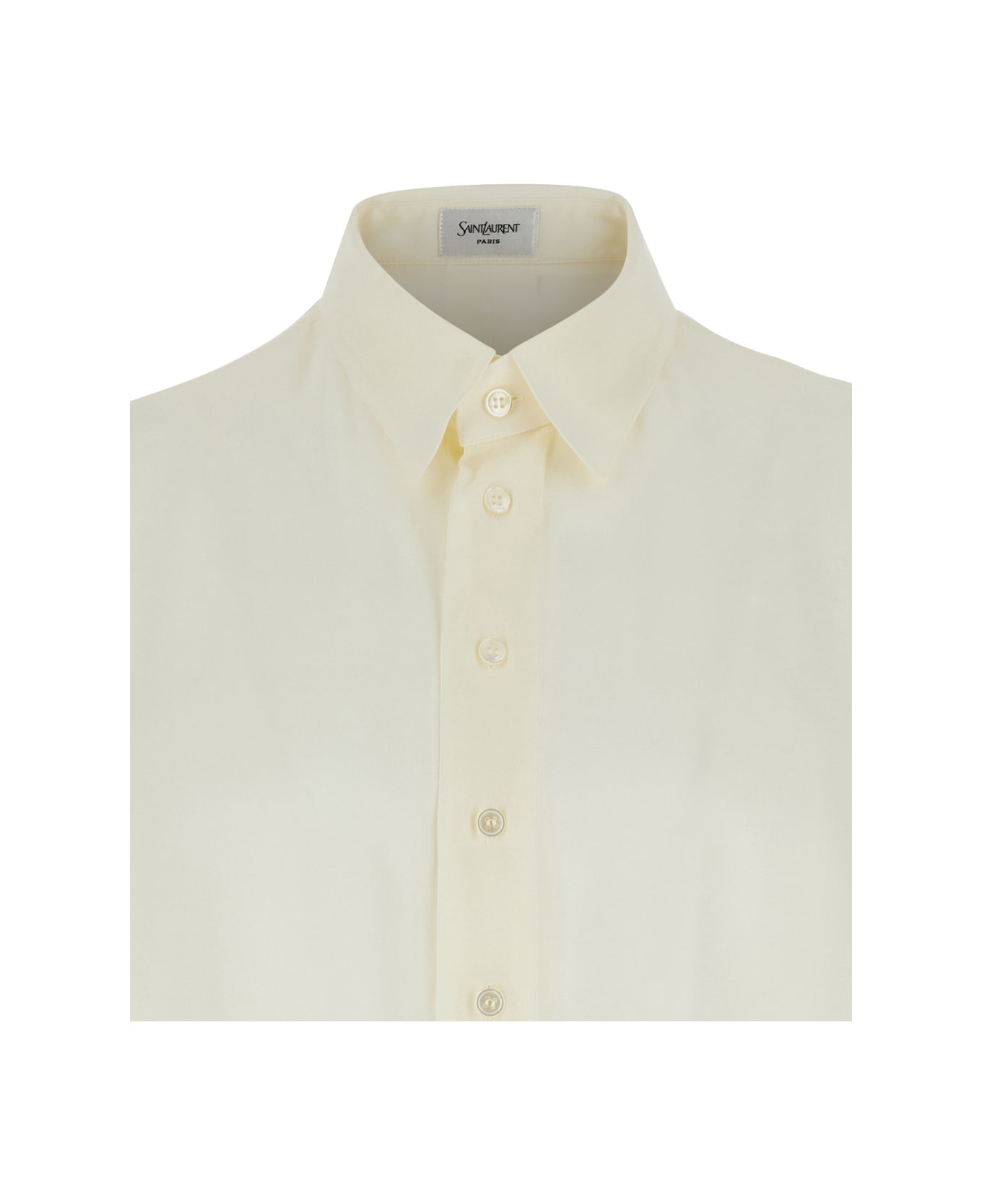 Saint Laurent White Shirt With Pointed Collar And Long Sleeves In Silk Man - White
