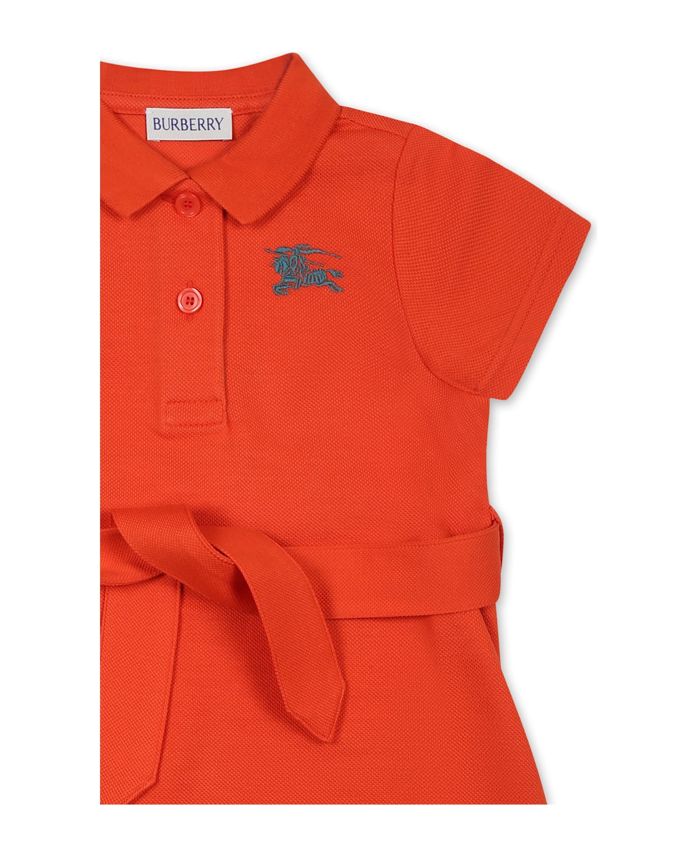 Burberry Orange Dress For Baby Girl With Equestrian Knight - Orange