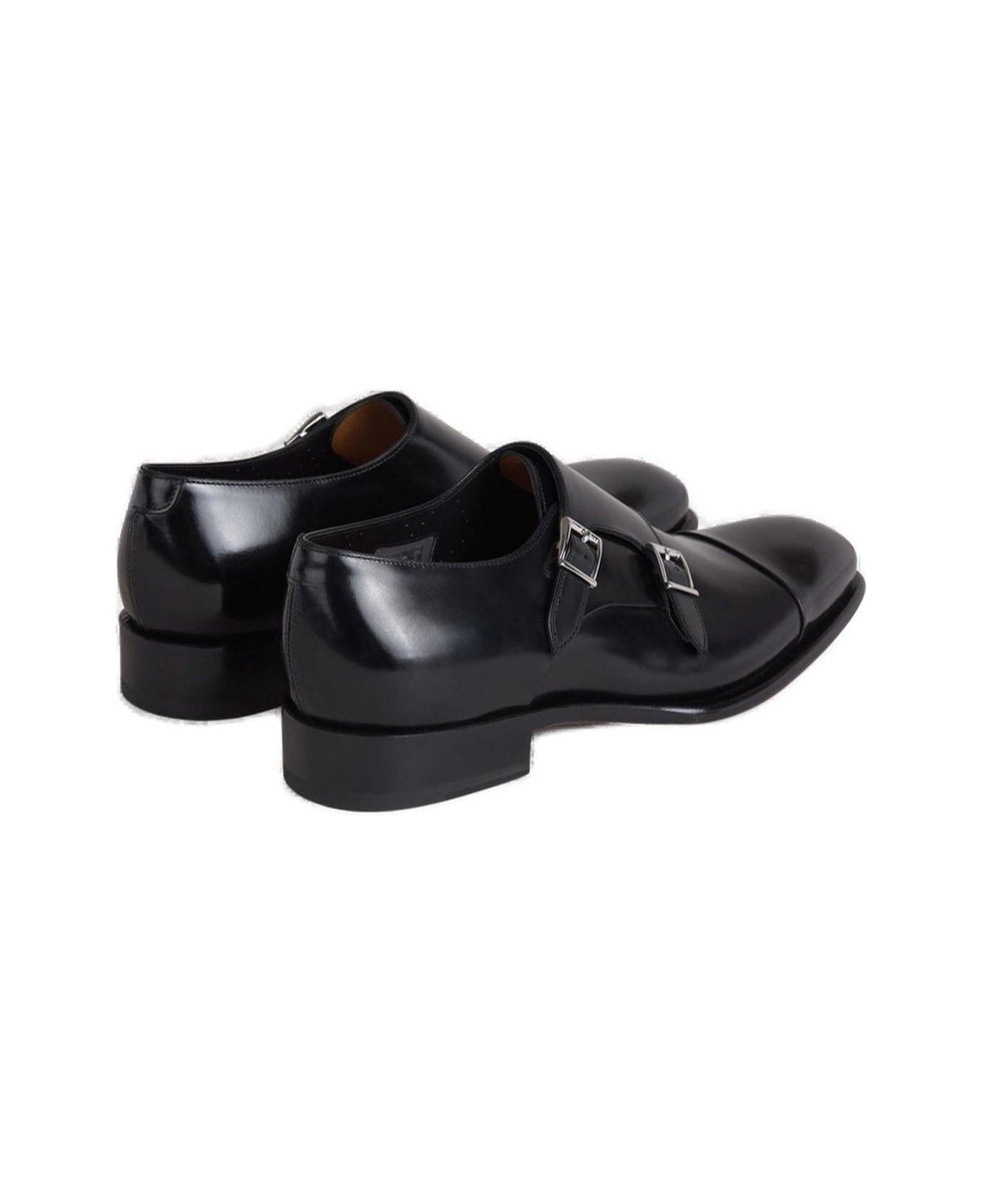 Santoni Buckle Detailed Slip-on Monk Shoes - Black ローファー＆デッキシューズ