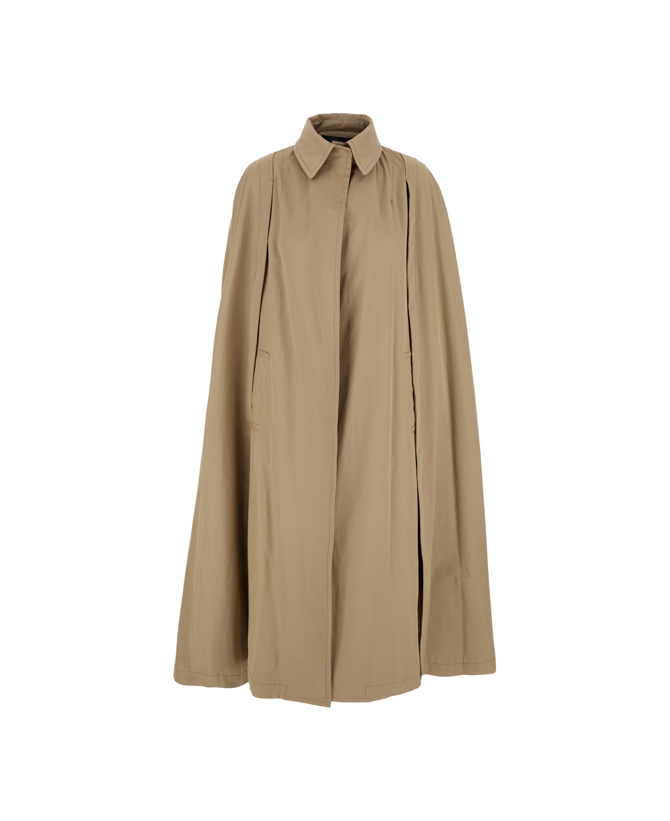 Federica Tosi Beige Cape With Collar And Hidden Closure In Fabric Woman - Beige
