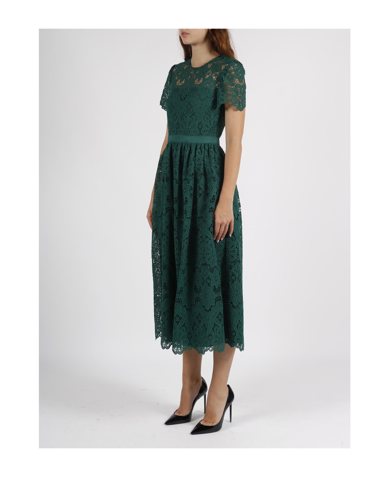 self-portrait Floral Guipure Midi Dress - Green ワンピース＆ドレス