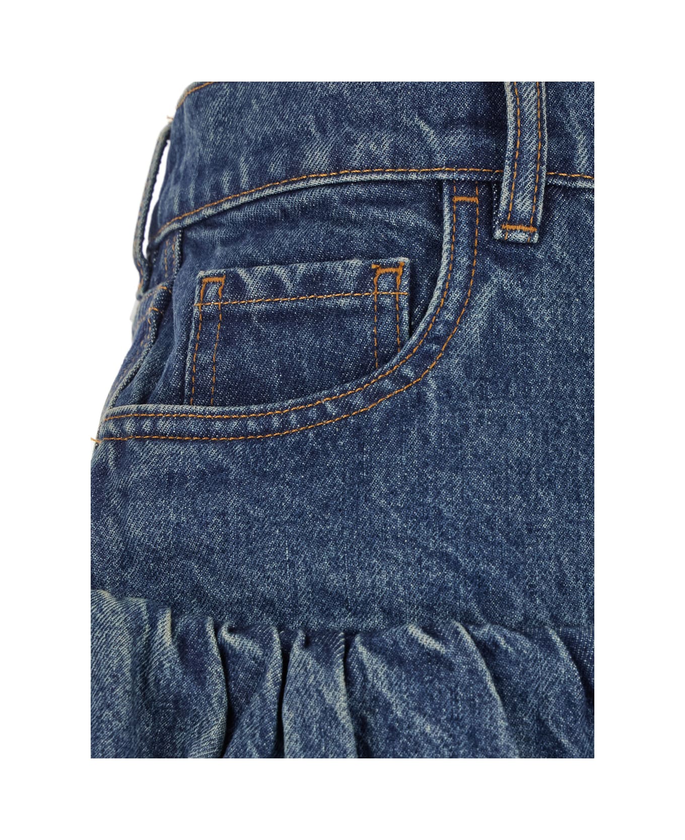 Coperni Blue Miniskirt With Logo Patch On The Rear And Gathered Hem In Denim Woman - Blu