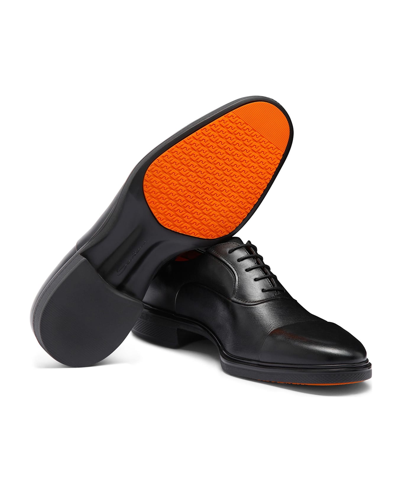 Santoni Leather Oxford With Rubber Sole - NERO