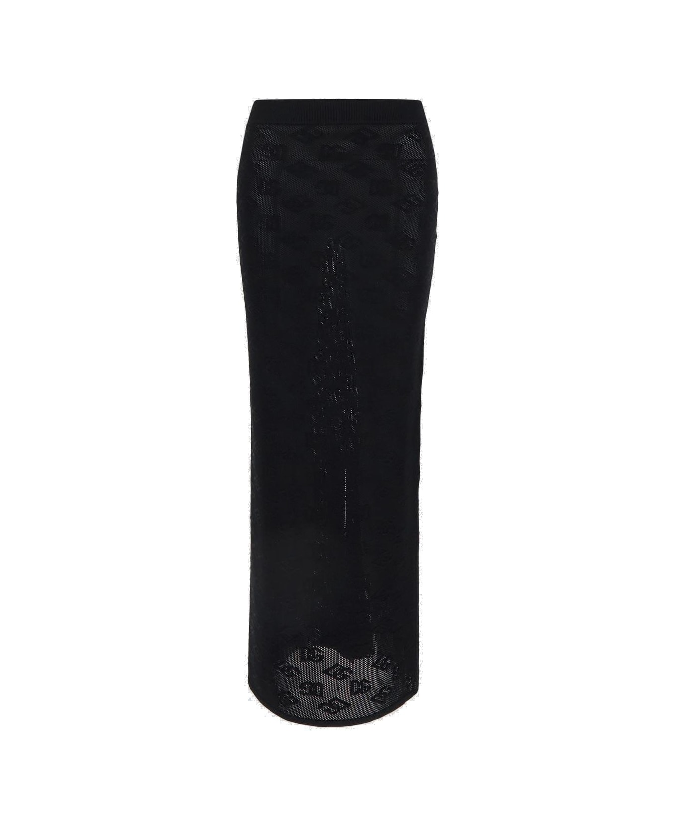 Dolce & Gabbana Dg Logo Jacquard Mesh-stitch Pencil Skirt - BLACK