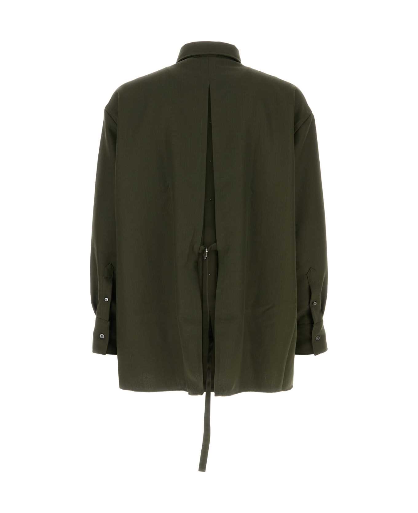 Ami Alexandre Mattiussi Olive Green Wool Oversize Shirt - LODEN