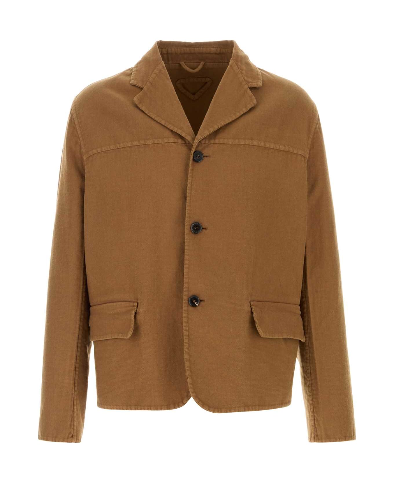 Prada Biscuit Cotton Blazer - CARAMELLO