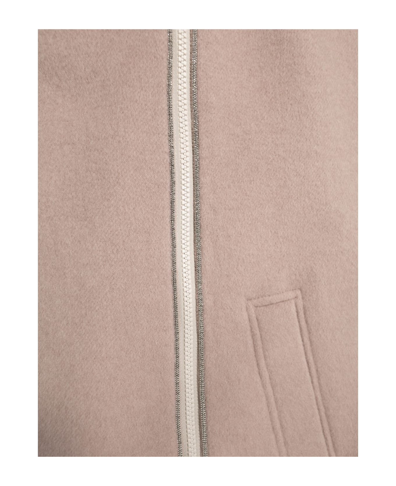 Brunello Cucinelli Double-breasted Coat In Virgin Wool And Cashmere Cloth With Jewellery - Pink