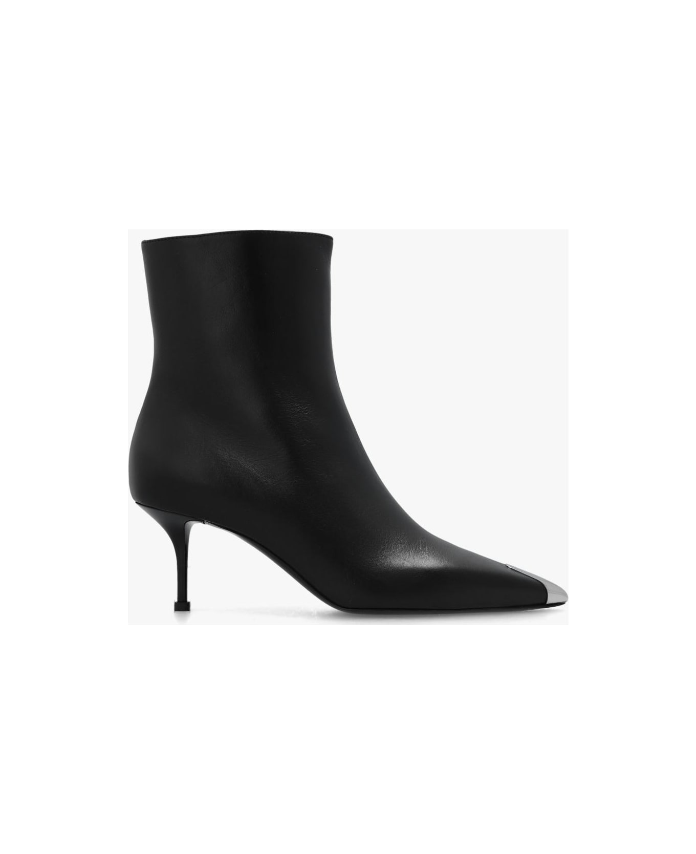 Alexander McQueen Leather Heeled Ankle Boots - BLACK/SILVER