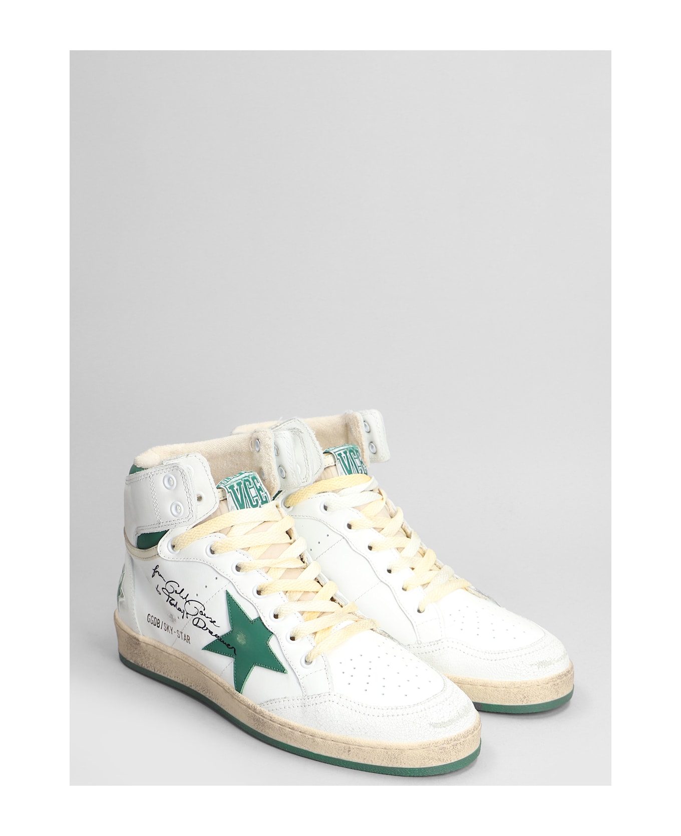 Golden Goose Sky Star Sneakers In White Leather - WHITE/GREEN