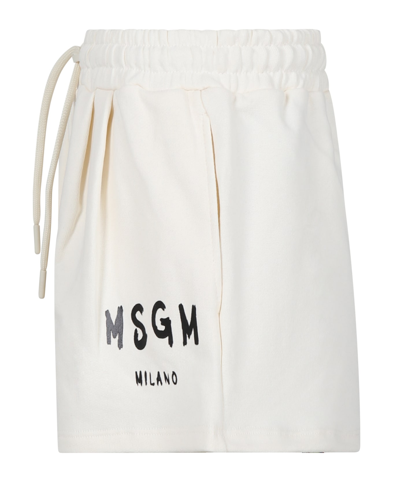 MSGM Ivory Shorts For Girl With Logo - Crema
