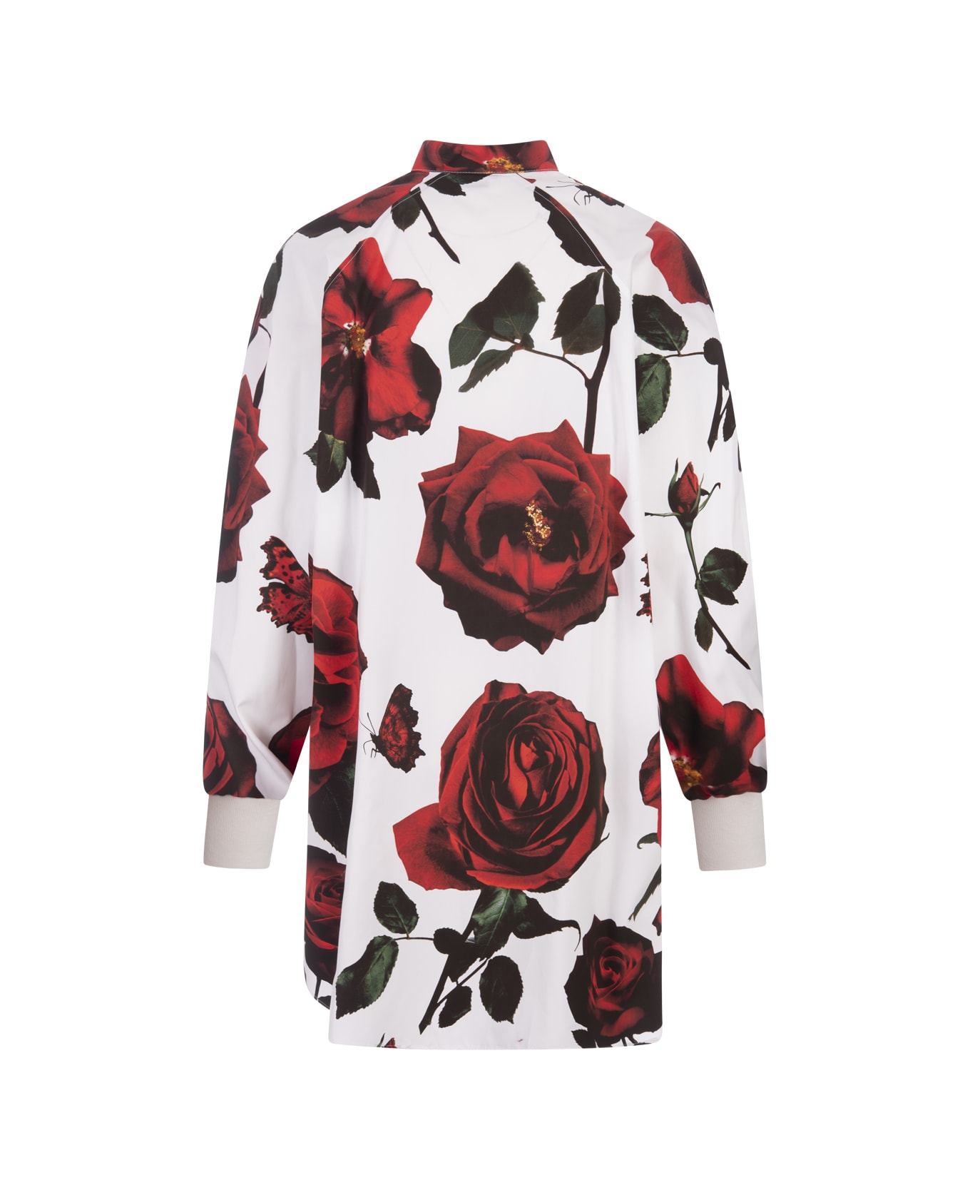 Alexander McQueen Short Shirt Dress With Tudor Rose Print - White ワンピース＆ドレス