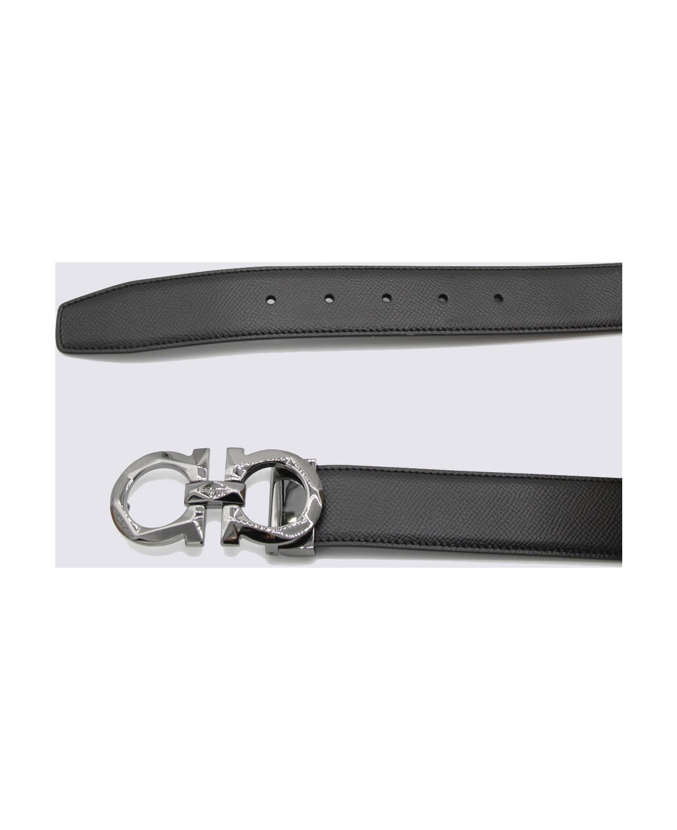 Ferragamo Black Leather Gancini Belt - NERO/TESTA MORO