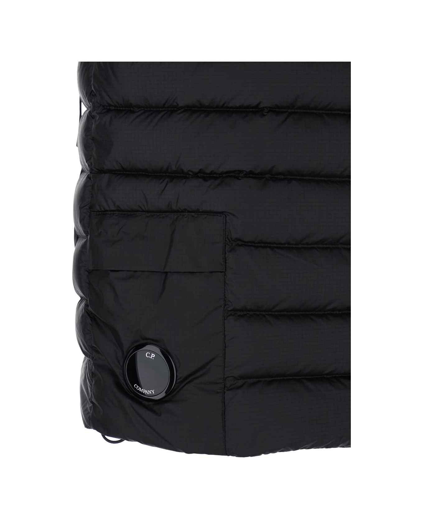 C.P. Company Black Vest With Mock Neck And Logo Plaque On The Side In Tech Fabric Man - Black