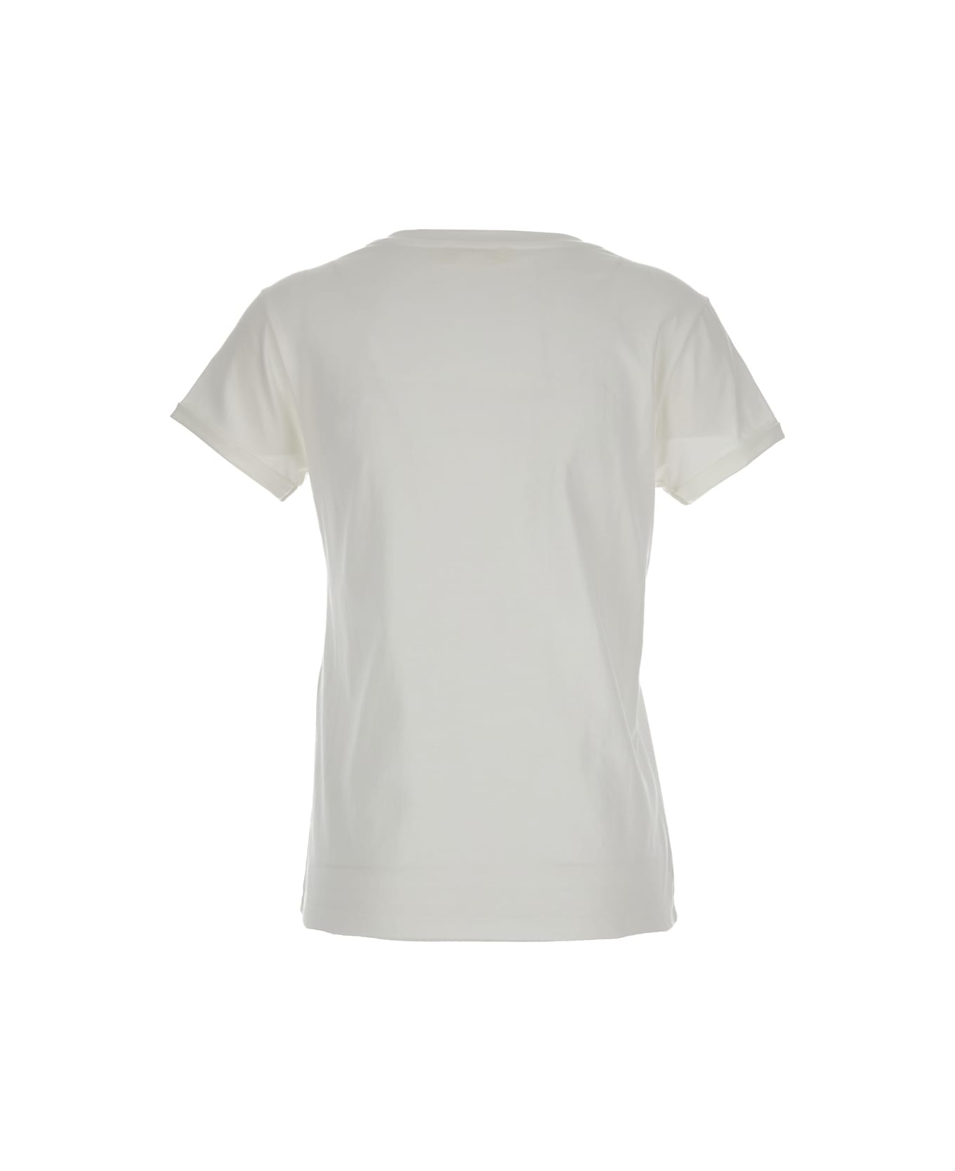 TwinSet White Crewneck T-shirt With Embroidered Logo In Cotton Woman - White
