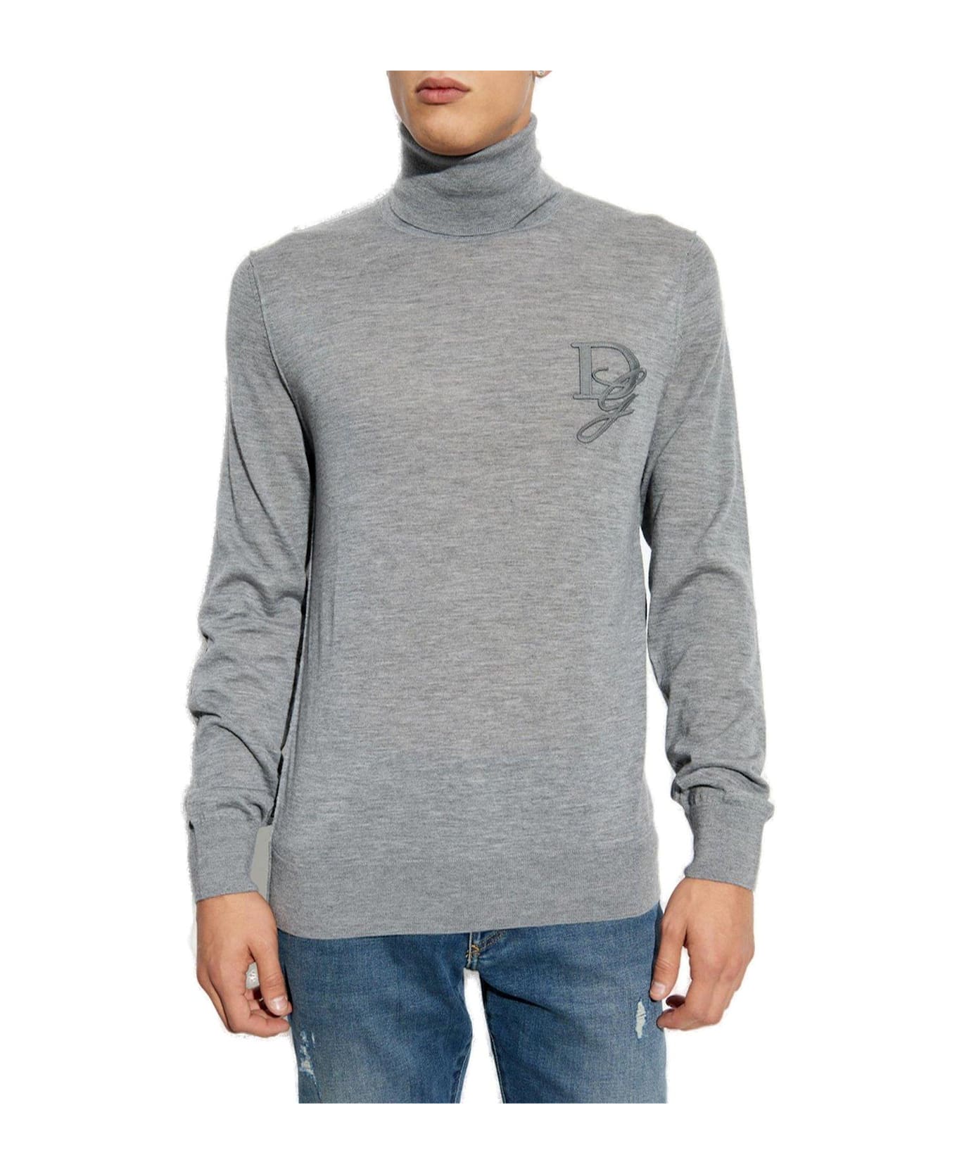 Dolce 
Gabbana Dg Logo Embroidered Turtleneck Jumper - Grey