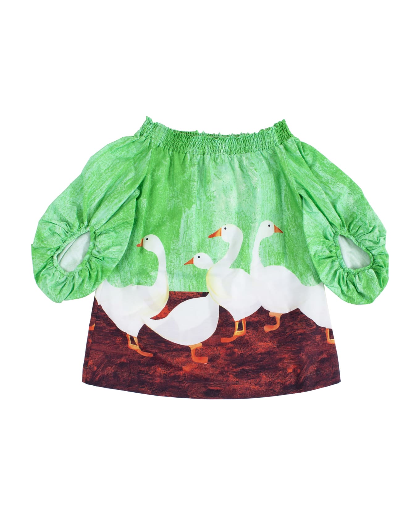 Stella Jean Little Girl Dress With Geese - Light acido