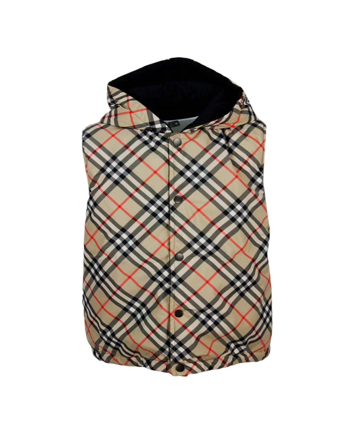 Burberry Reversible Vest With Check Pattern, With Solid Color Quilted Interior - Beige