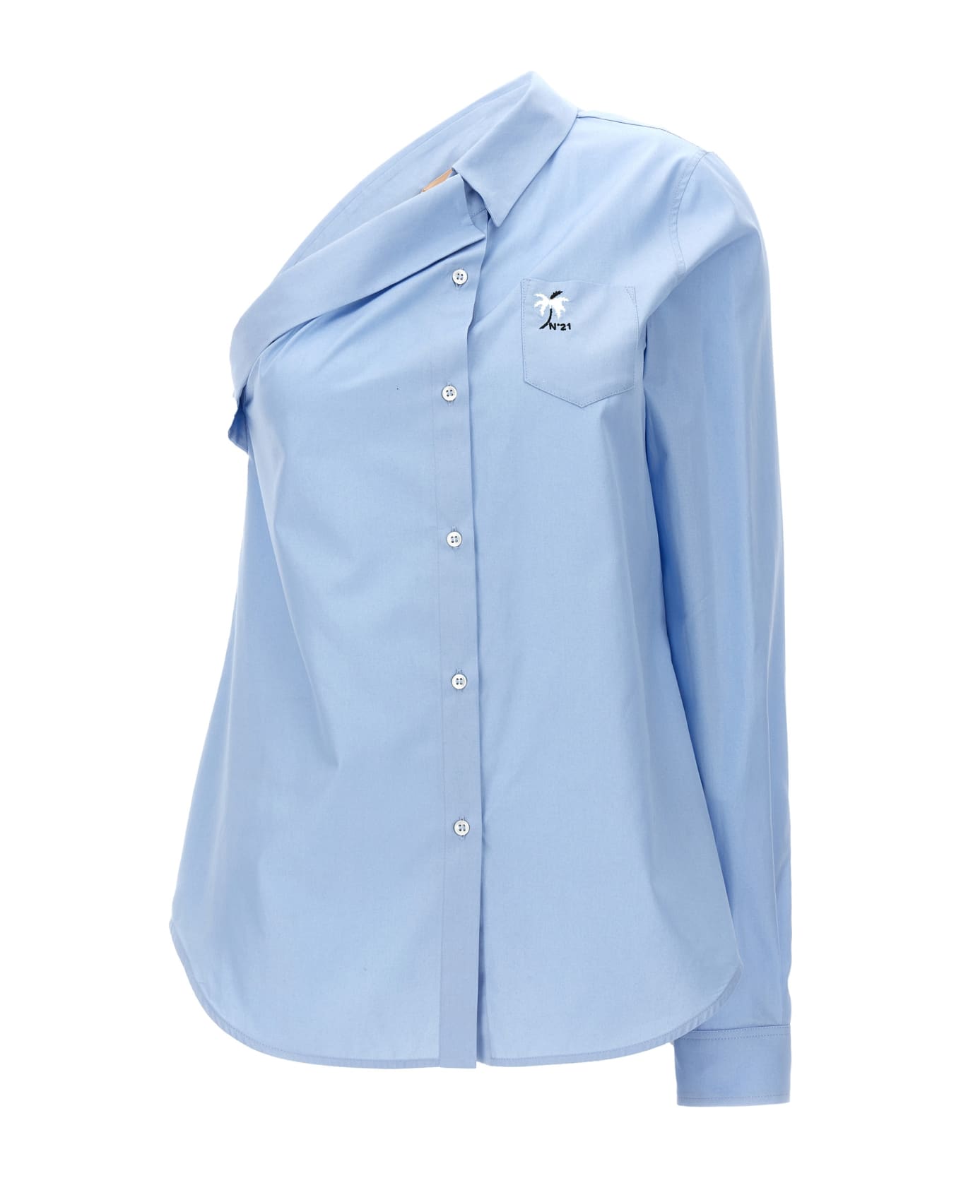 N.21 One-shoulder Shirt With Logo Embroidery - Light Blue