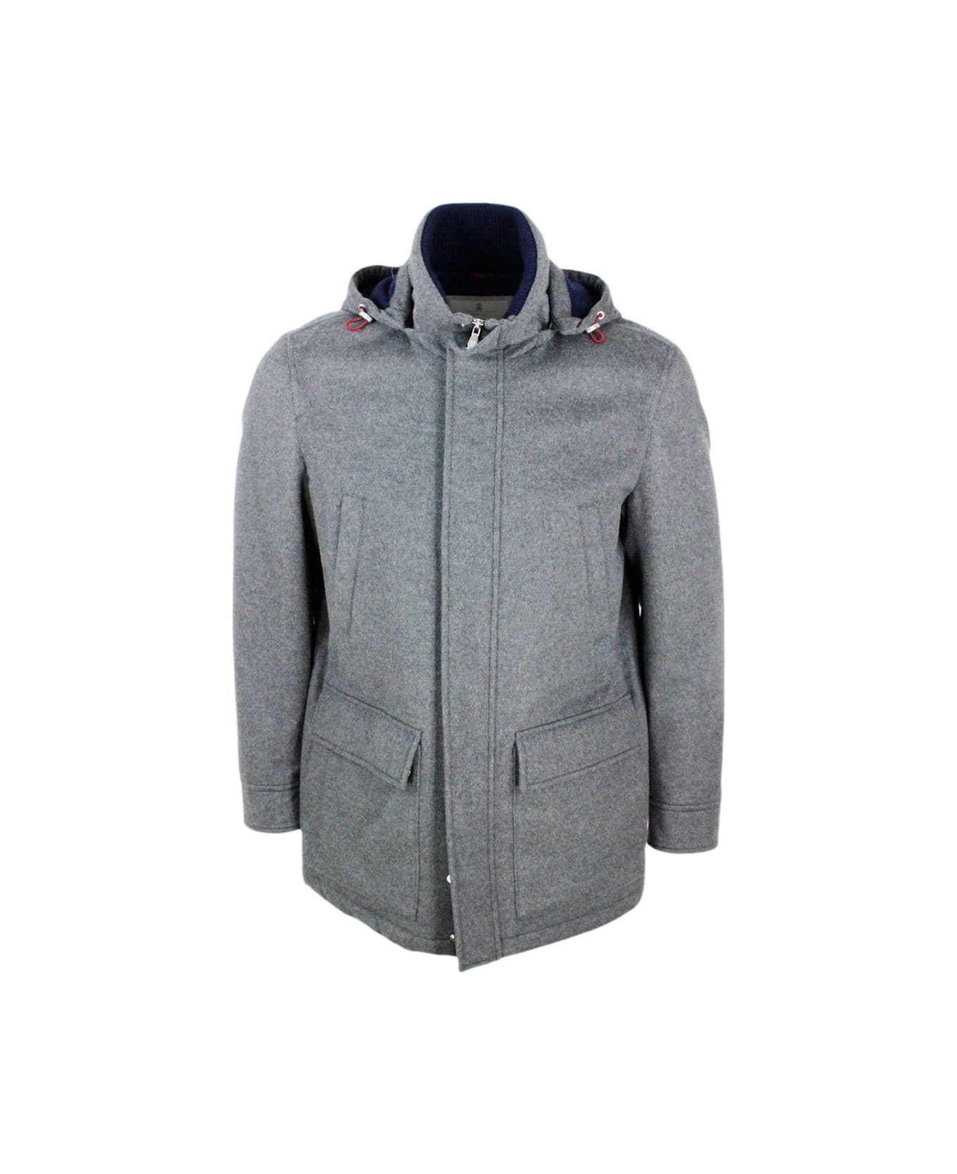 Brunello Cucinelli Cashmere Down Jacket Padded With Real Goose Down With Detachable Hood And Zip And Button Closure - Grey ダウンジャケット