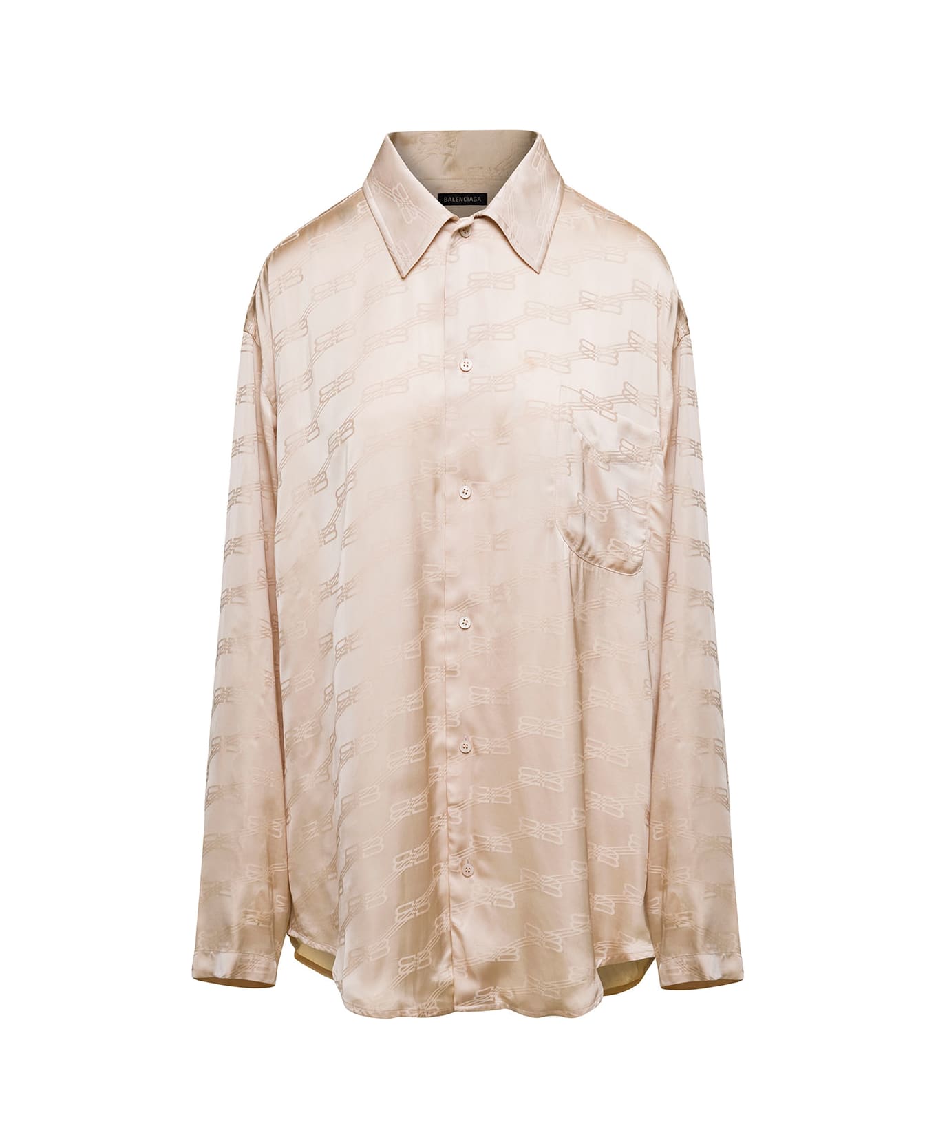 Balenciaga L/s Minimal Shirt Bb Monogram Viscose Jacquard - Beige