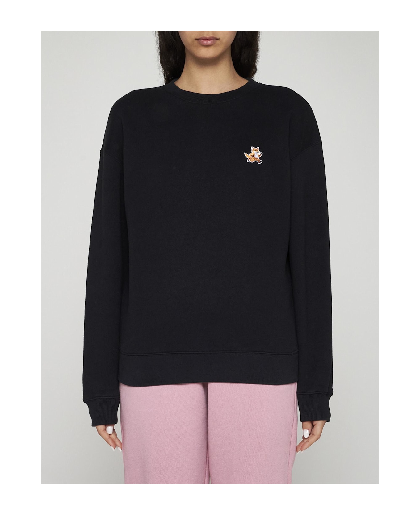 Maison Kitsuné Speedy Fox Patch Cotton Sweatshirt - BLACK