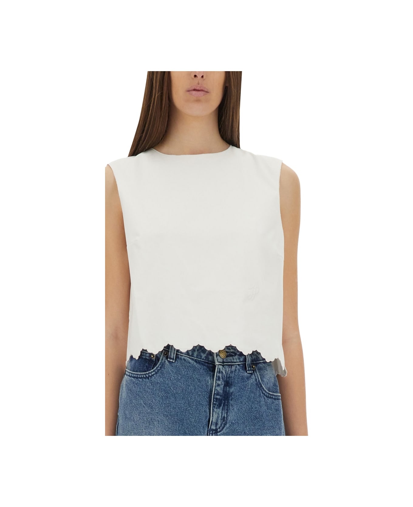 Patou Short Poplin Top - WHITE
