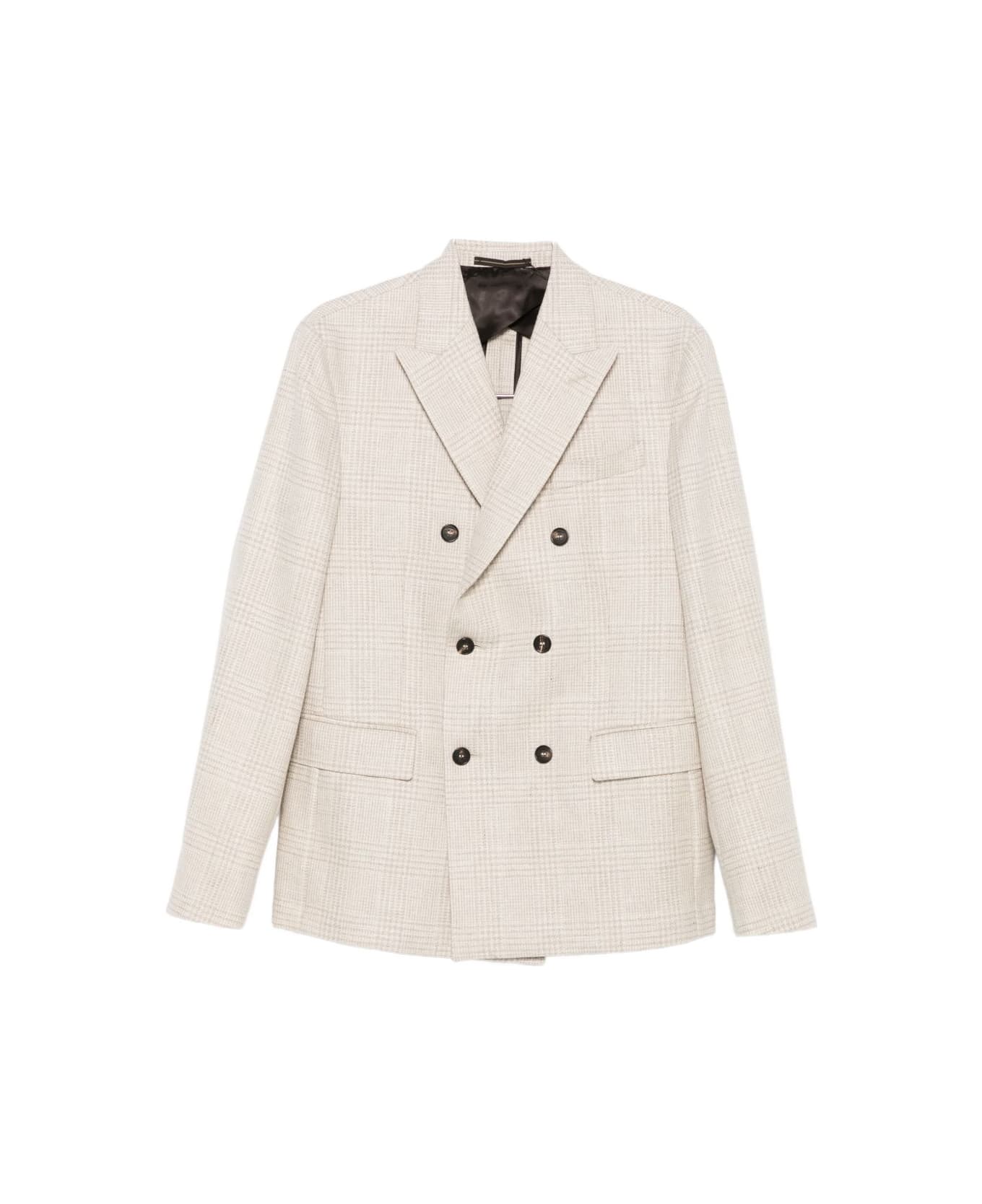 Incotex Beige Jacket Checked Pattern Double-breasted