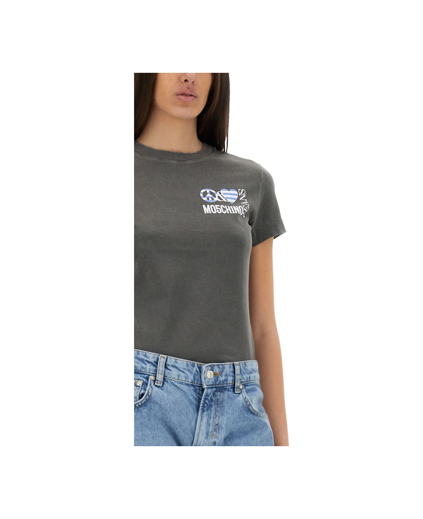 M05CH1N0 Jeans T-shirt With Logo - BLACK