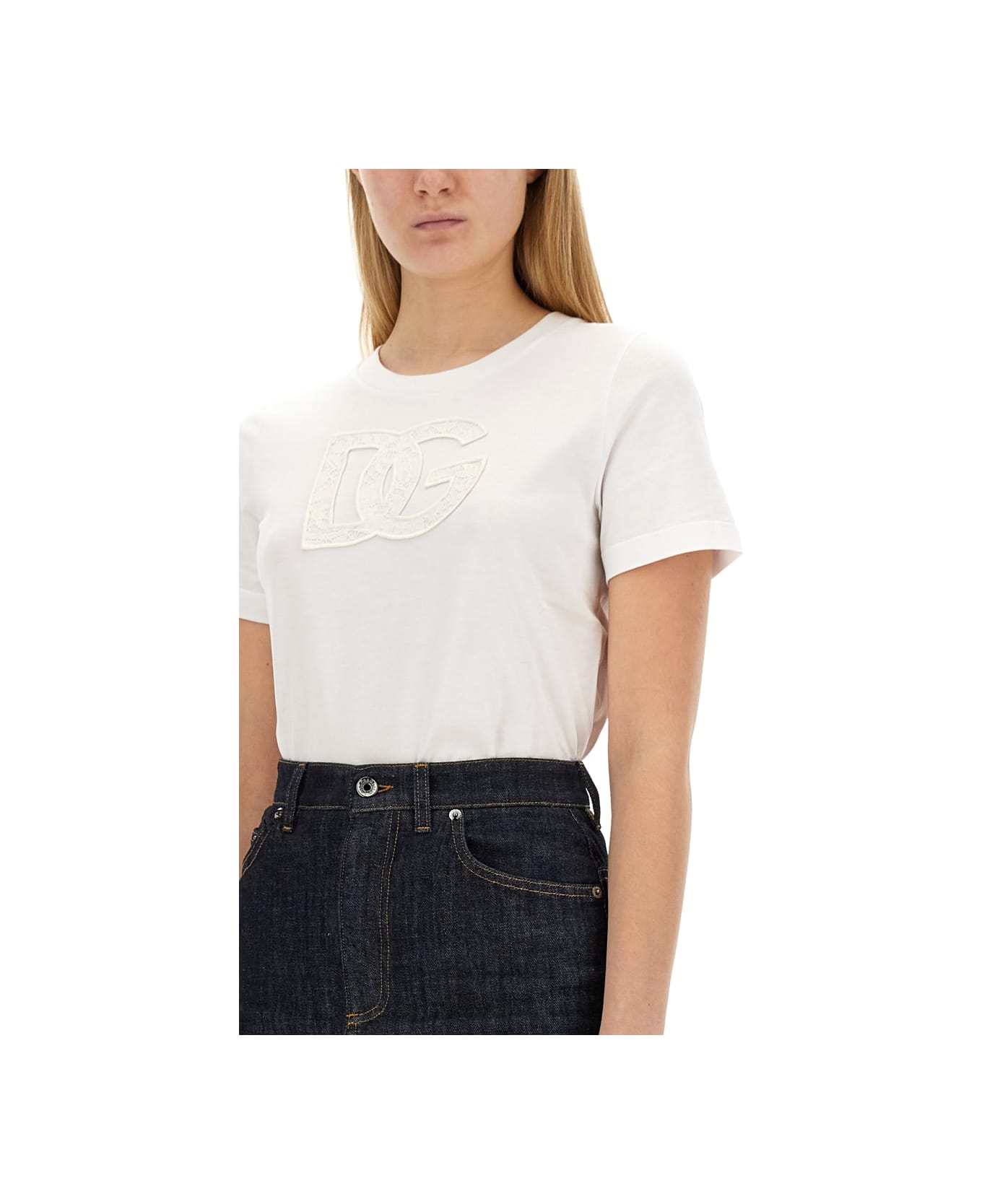 Dolce & Gabbana T-shirt With Logo Patch - WHITE