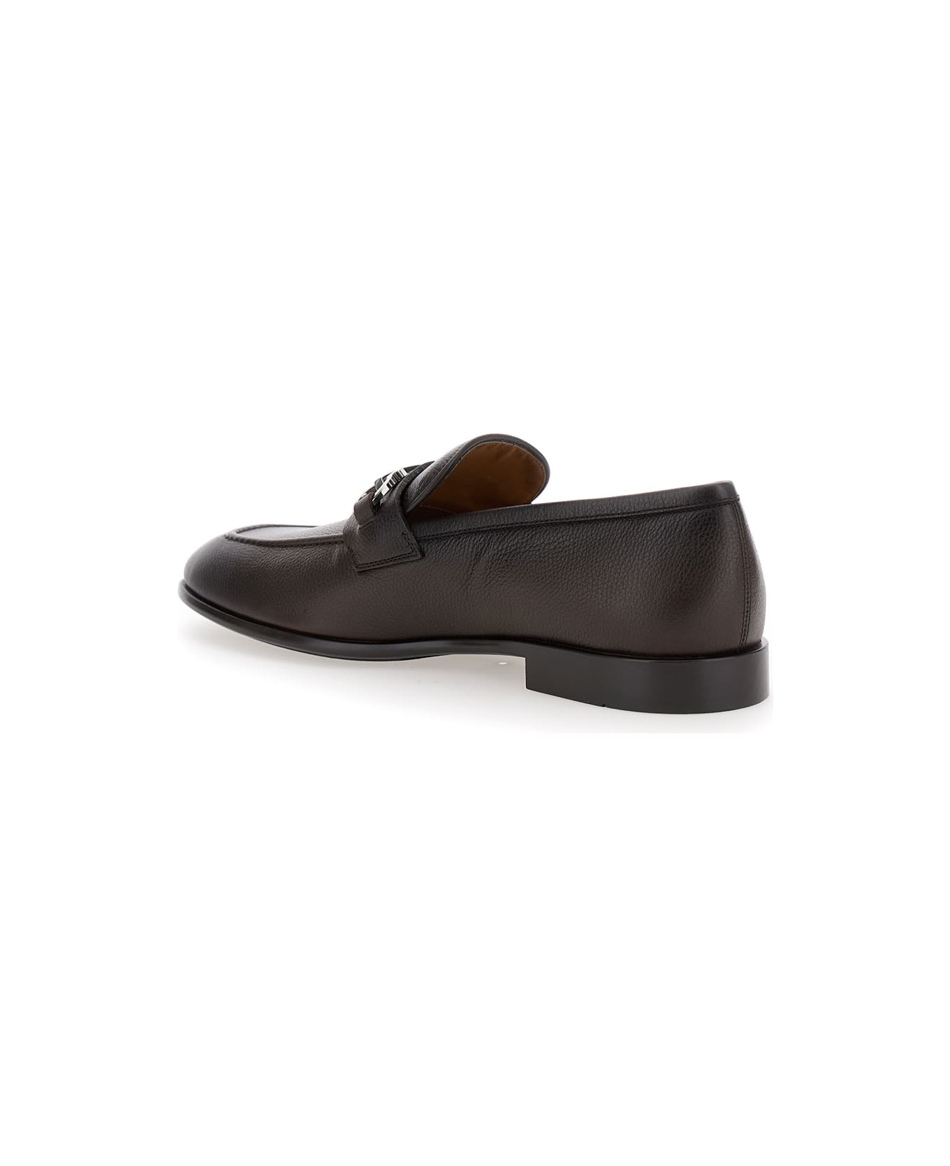 Ferragamo 'foster' Brown Loafers With Gancini Detail In Leather Man - Brown