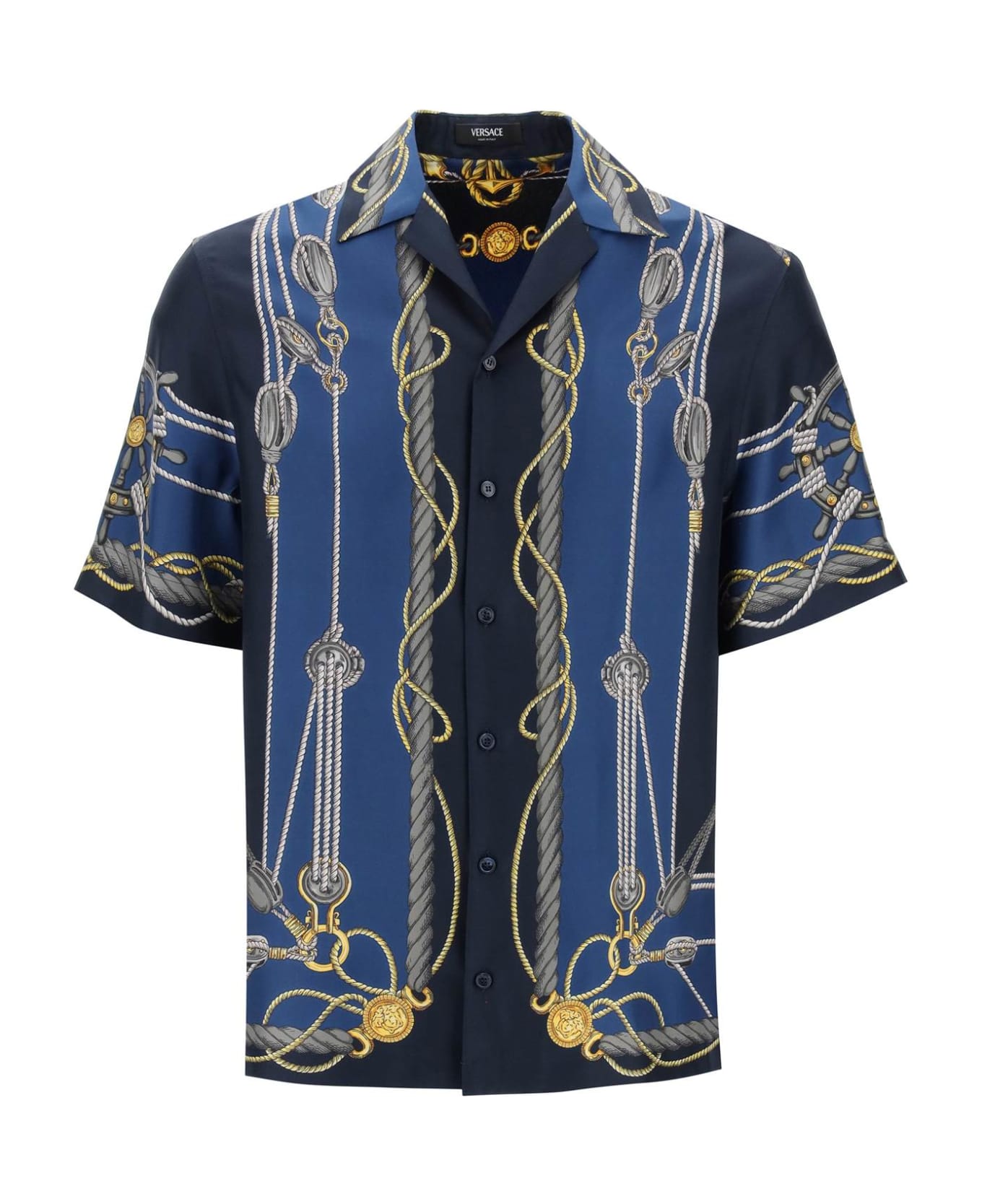 Versace Nautical Print Silk Shirt - Blue/gold