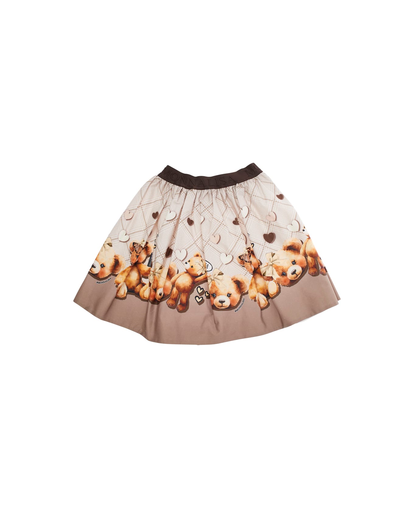 Monnalisa Beige Skirt With Elastic Waist With Logo Lettering And All-over Print In Cotton Stretch Girl - Beige