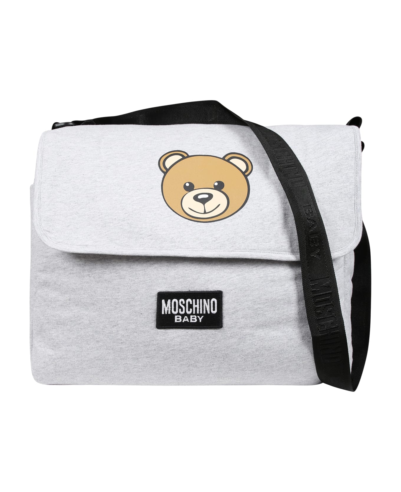 Moschino Gray Mother Sparkle Bag For Babies With Teddy Bear And Logo - Grey