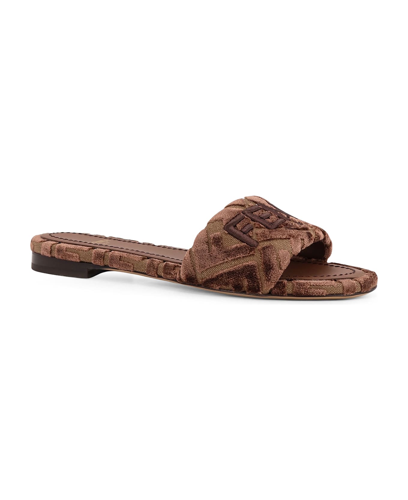 Fendi Sunshinew Velvet Slide - BEIG.CHOCO CHOCOLATE