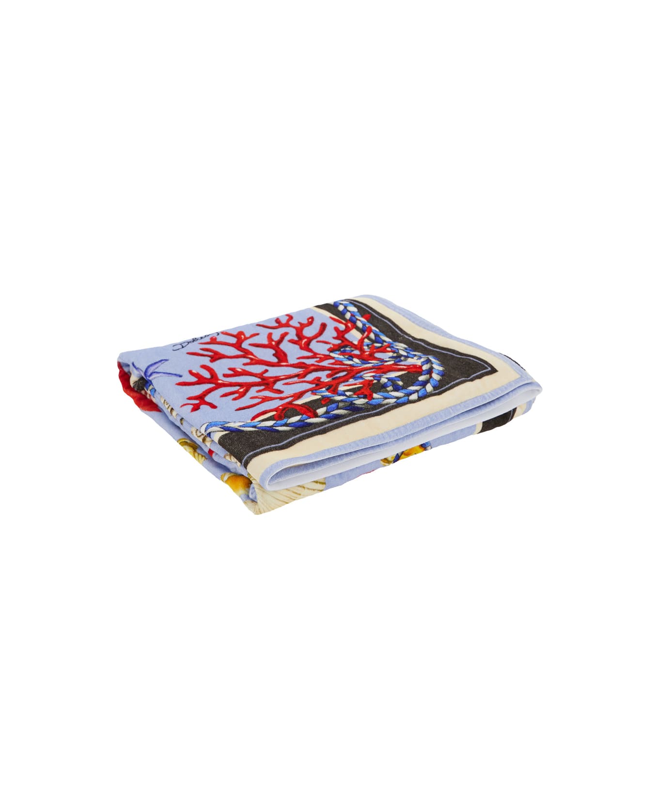 Dolce & Gabbana Light Blue Beach Towel With All-over Print In Cotton Home - Light blue