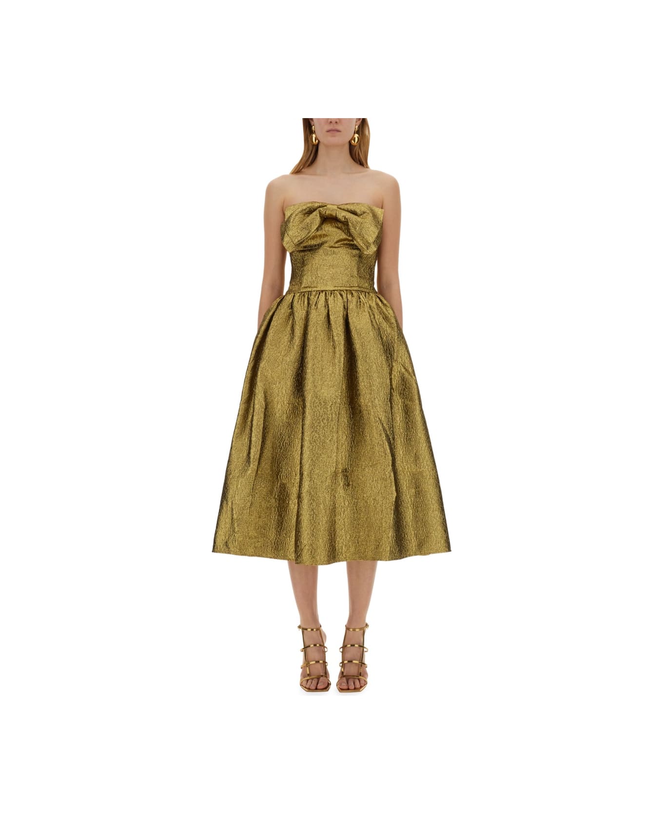 self-portrait Metallic Jacquard Midi Dress - GOLD