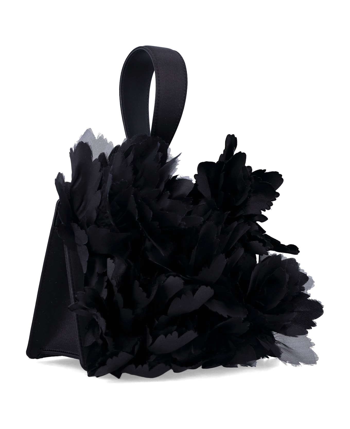 Ferragamo Mini Satin Clutch With Floral Embellishments - BLACK