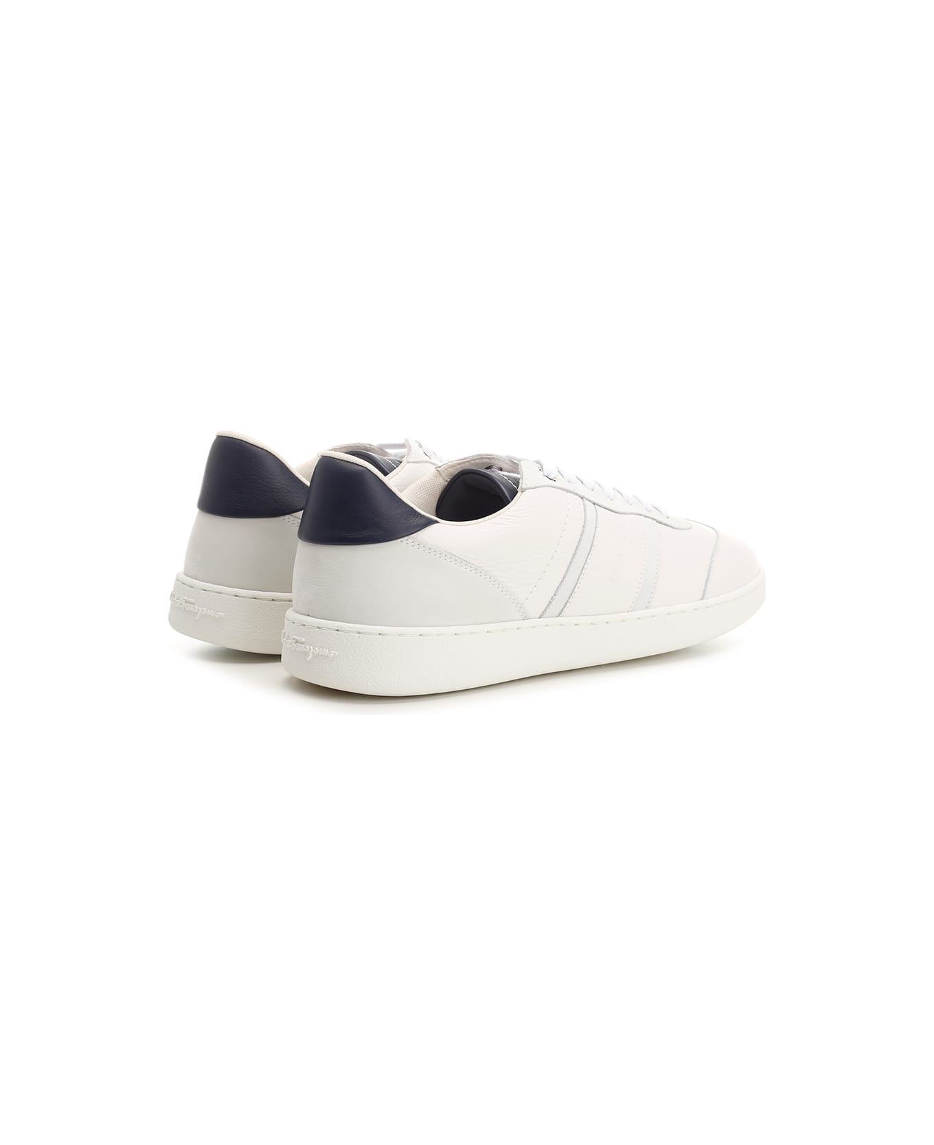 Ferragamo White Sneakers With Blue Heel Tab - WHITE