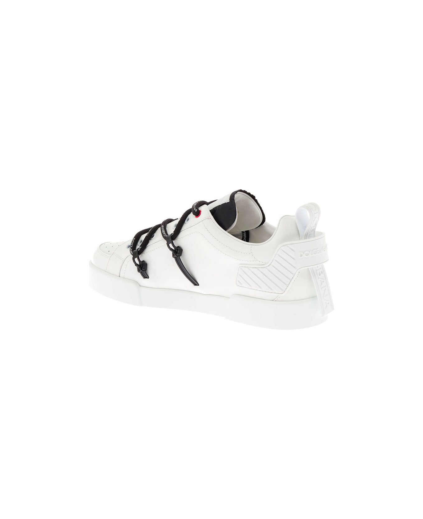 Dolce & Gabbana Man's Portofino White Leather And Patent Sneakers - White