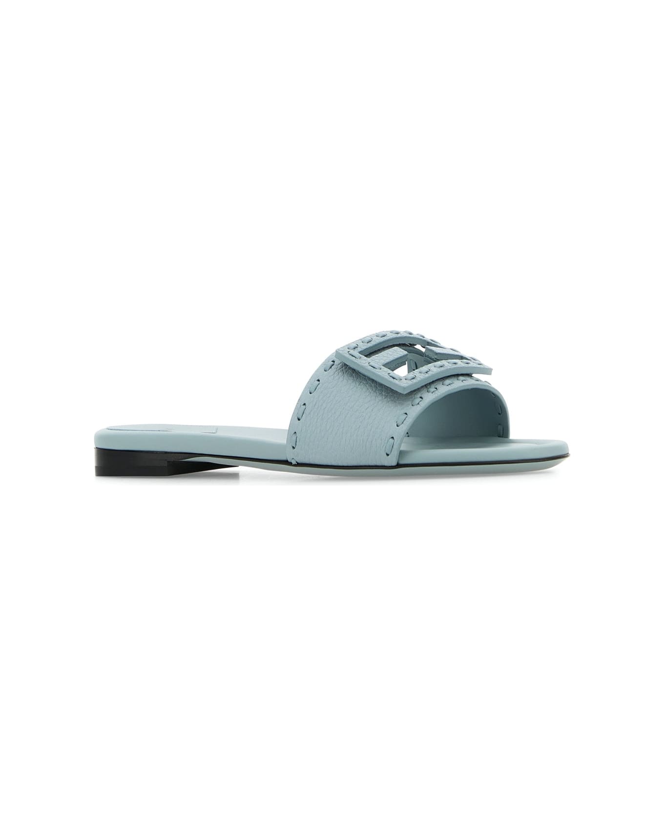 Fendi Light Blue Leather Baguette Slippers - LIGHT BLUE