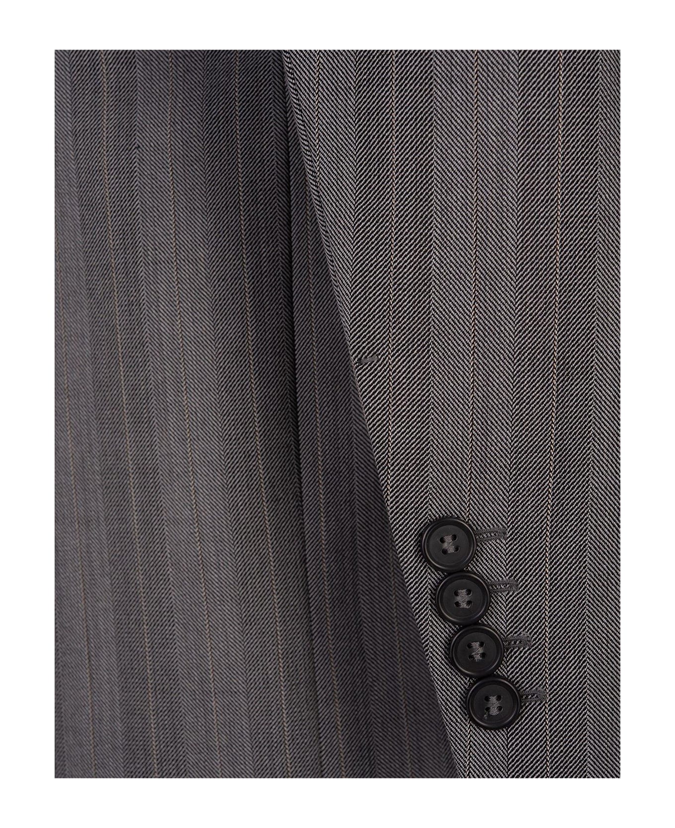 SportMax Striped Double-breasted Long-sleeved Jacket - Grey