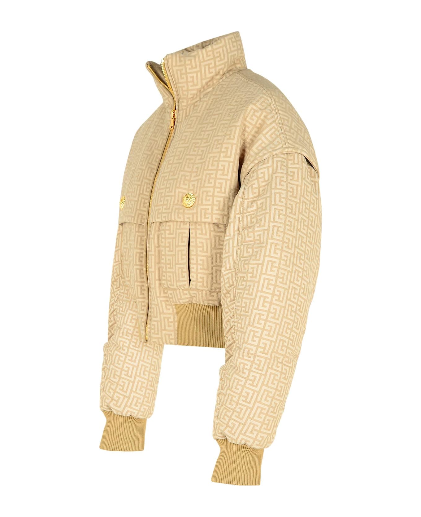 Balmain Beige Jacquard Bomber Jacket - Beige