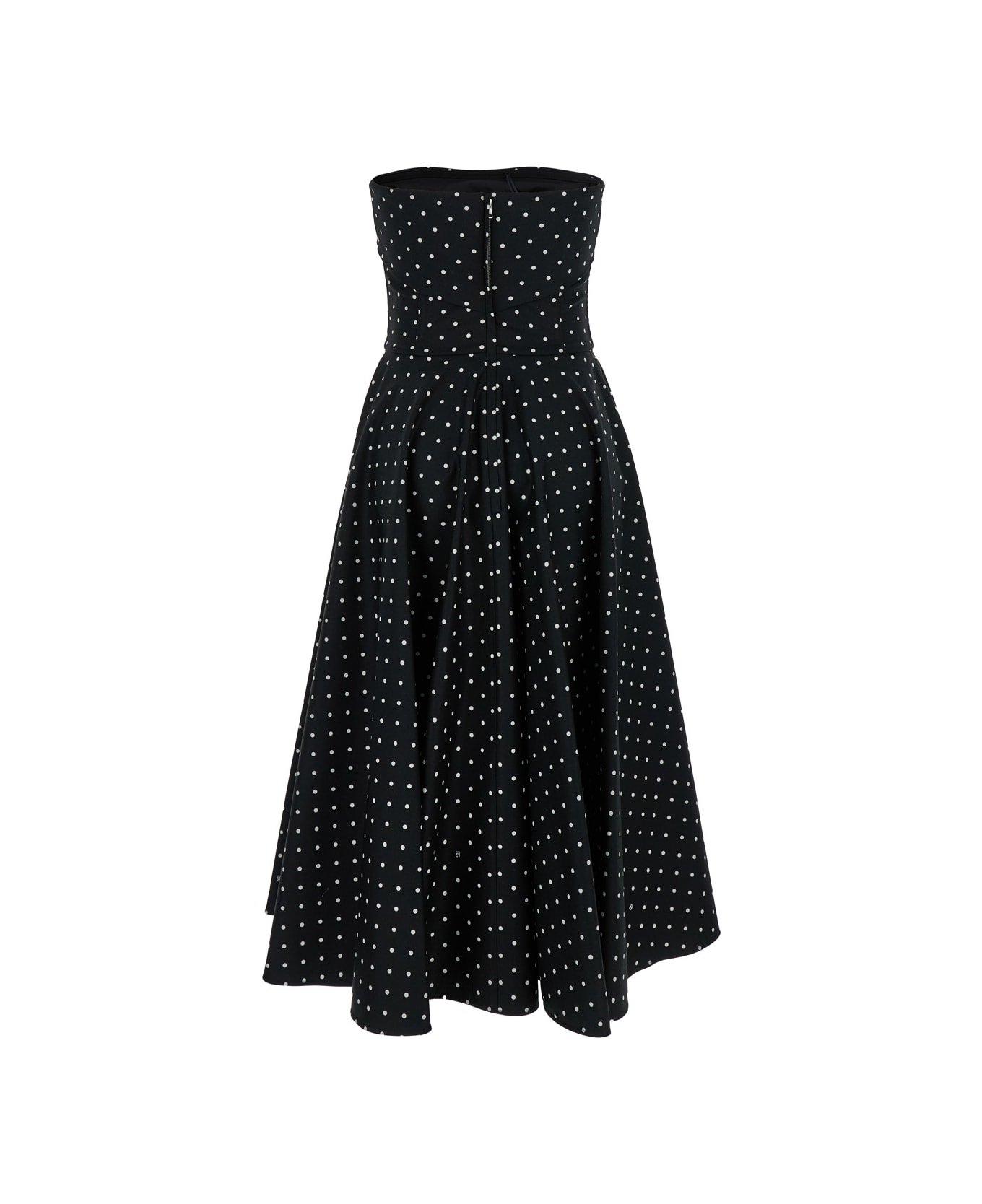Dolce & Gabbana Black Calf-lenght Circle Dress With Polka Dots Print In Cotton Woman - Black