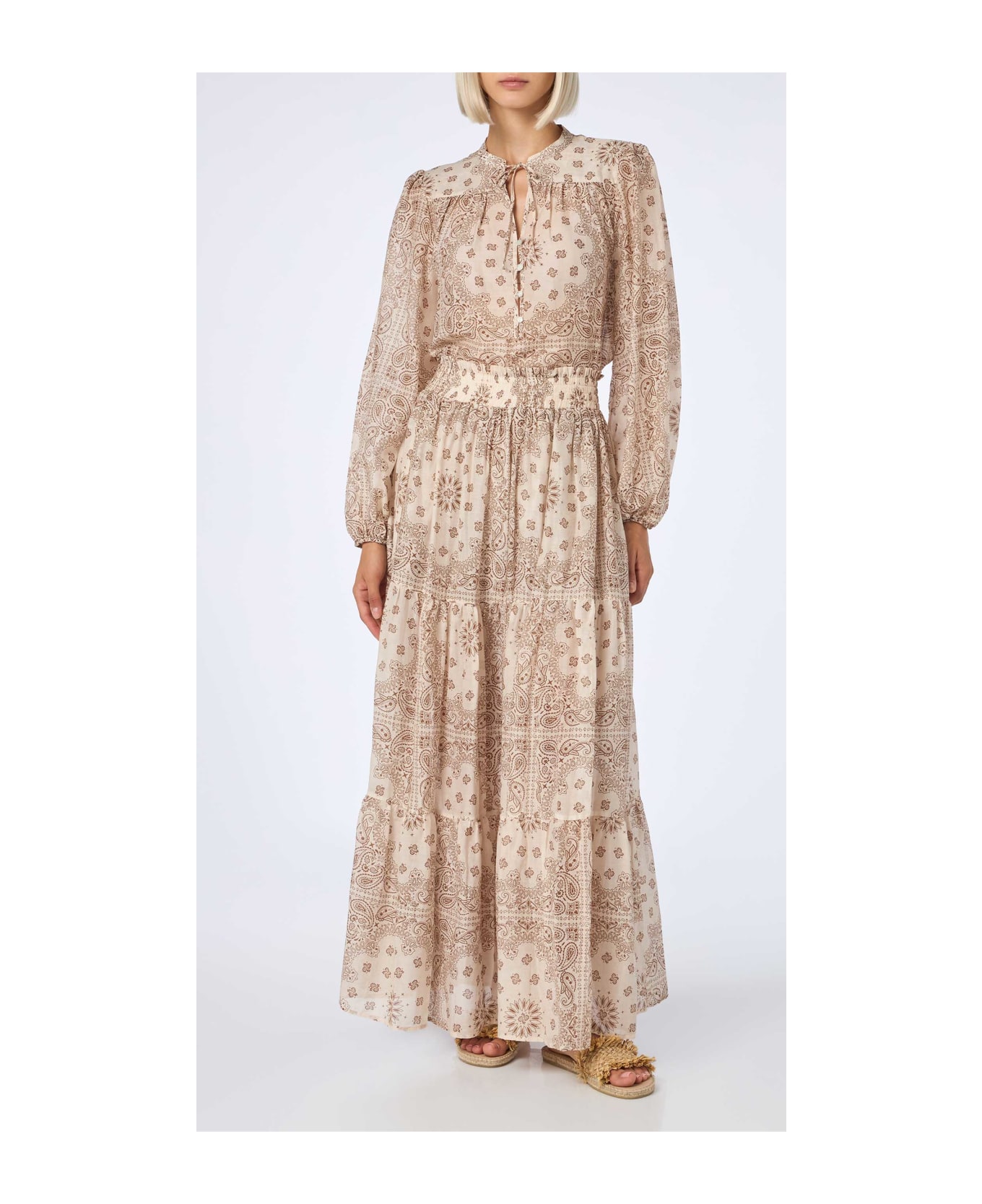 MC2 Saint Barth Woman Silk Voile Pleated Long Skirt Cheyenne - WHITE