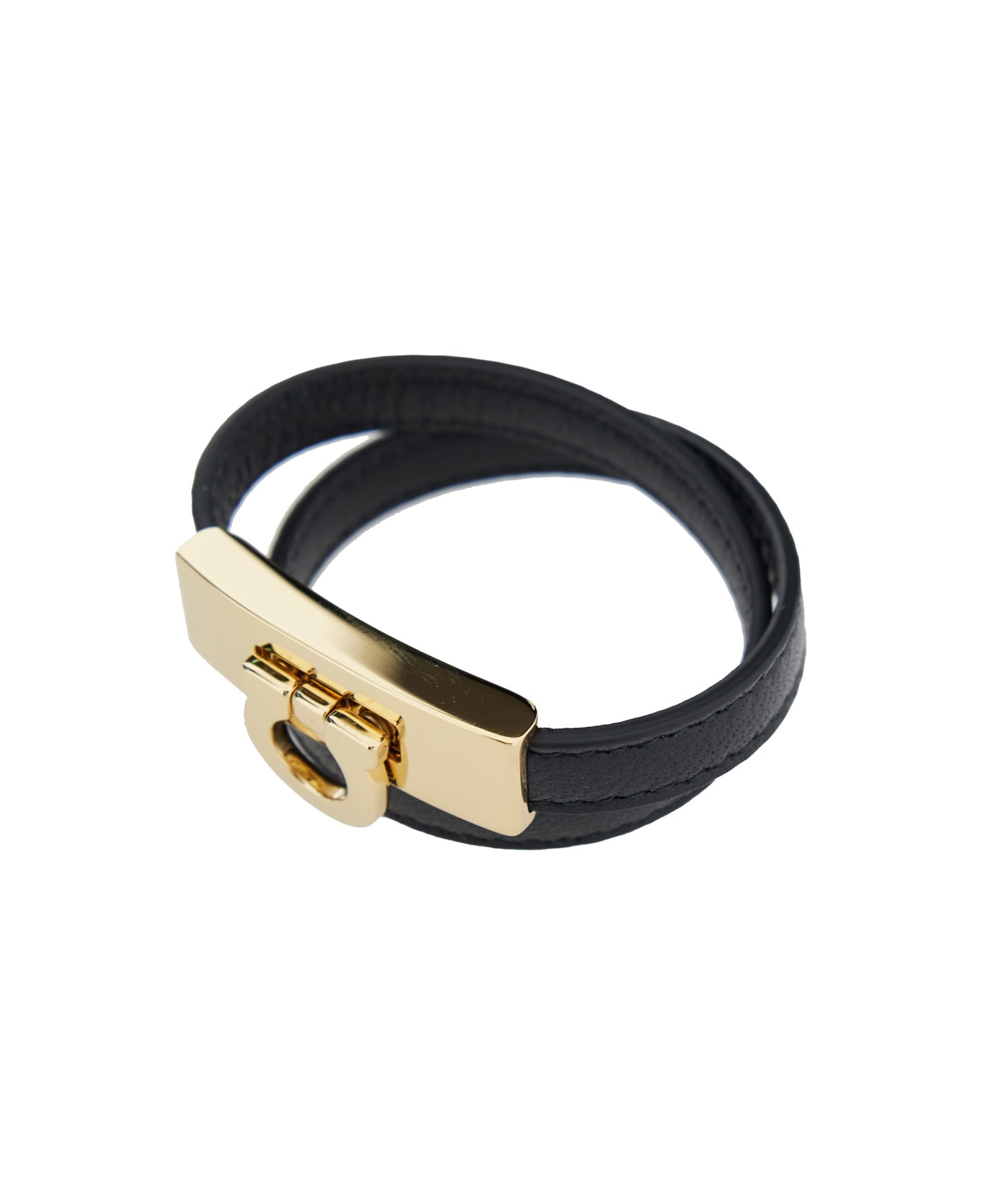 Ferragamo 
gancini
 Black Double Twist Bracelet In Leather Woman - Black