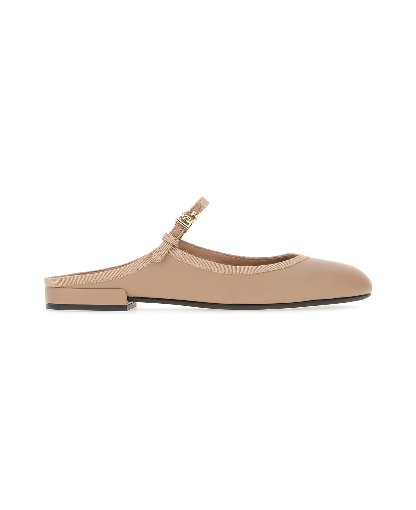 Dolce & Gabbana Antiqued Pink Nappa Leather Mules - Beige